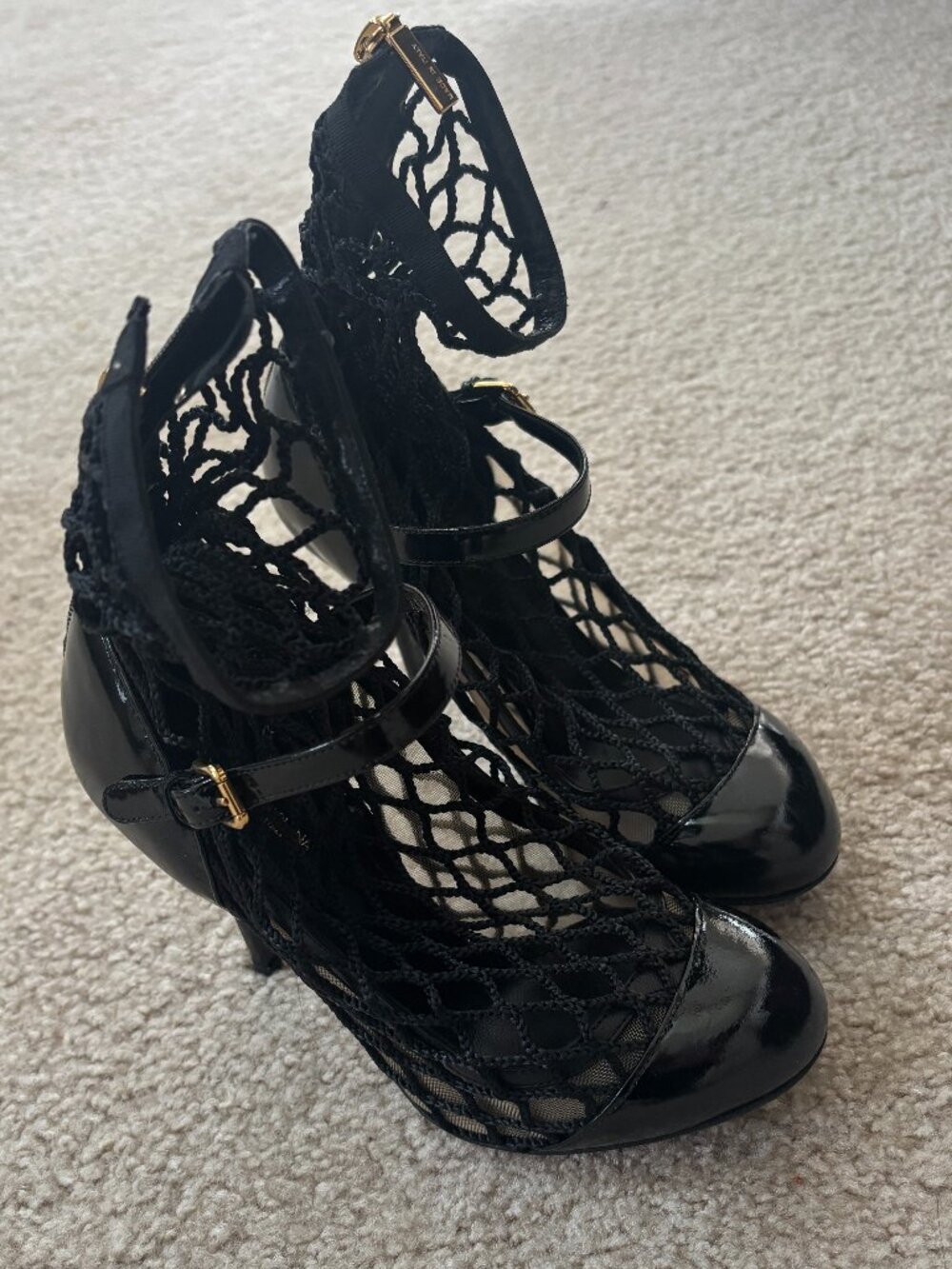 Dolce & Gabbana Mesh Fishnet Ankle Strap Stiletto Heels 35